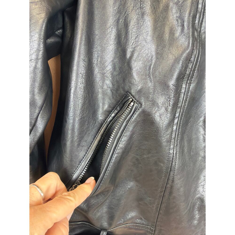 Elodie Black Asymmetrical Belted Moto Faux Leather Jacket XL - Picture 2 of 10